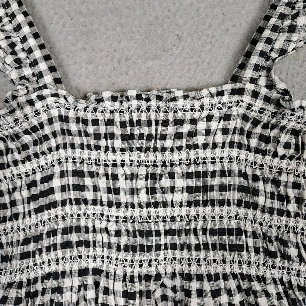 Bcbgeneration Midi Dress Women's Small Black White Gingham Check Poplin Smocked - Picture 7 of 12